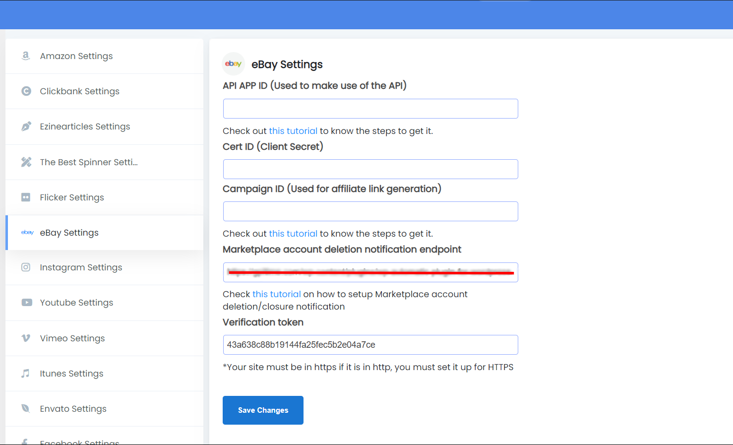 eBay settings of WP Automatic plugin